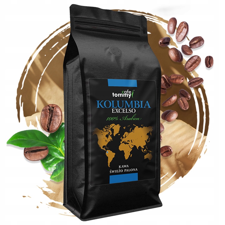 Kawa ziarnista 1kg KOLUMBIA 100% Arabica Exceslo Świeżo Palona - Tommy
