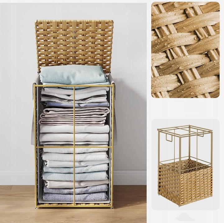 KOSZ NA PRANIE WĄSKI BIELIZNĘ SKŁADANY POJEMNY RATTAN 65L