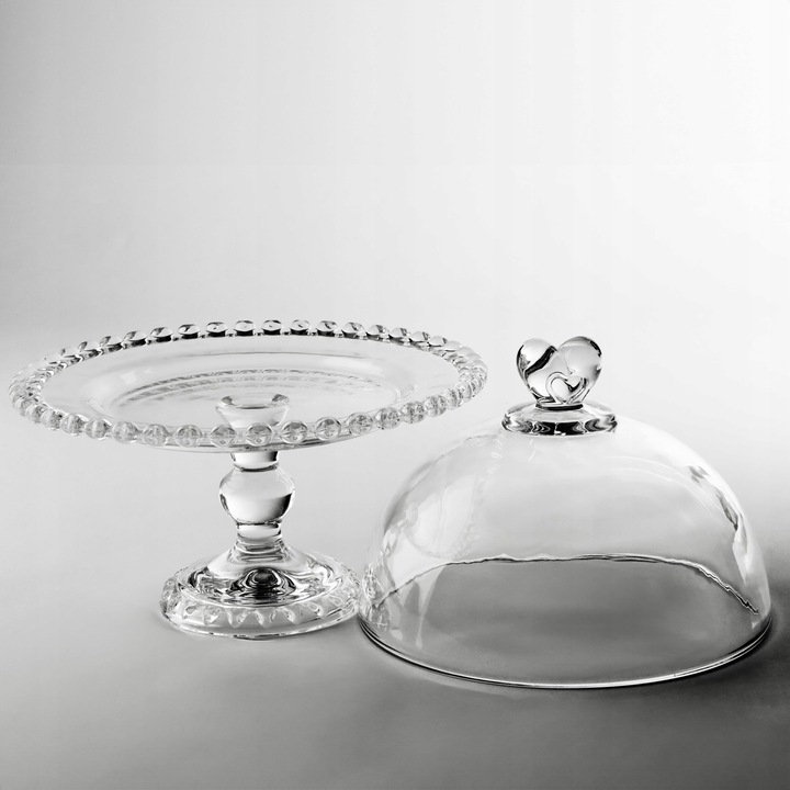 PATERA SZKLANA Z KLOSZEM I NÓŻKĄ 19,5CM NA CIASTO DESER SERY DO SERWOWANIA