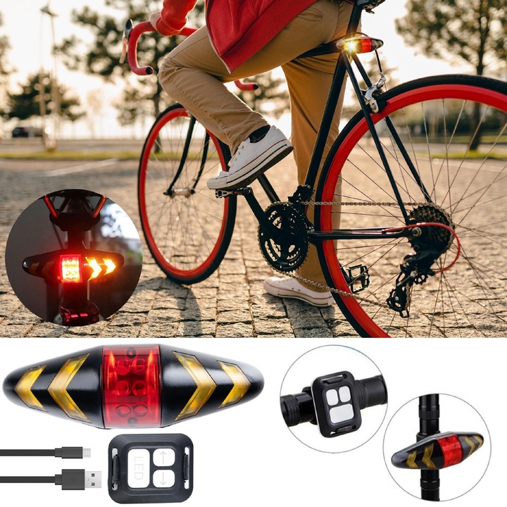 LAMPKA LED Tylna Rowerowa do Roweru Tył KIERUNKOWSKAZY Sterowana Pilotem
