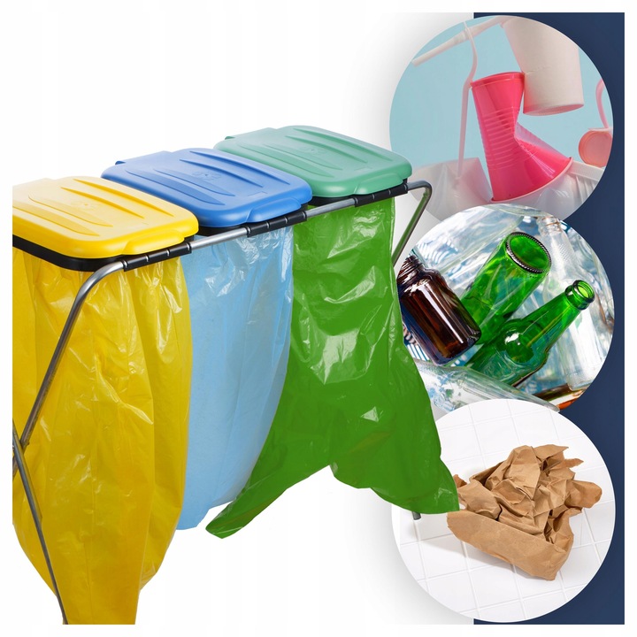 STOJAK KOSZ DO SEGREGACJI ŚMIECI 3 STANOWISKA KOSZ NA ŚMIECI STOJAK STELAŻ