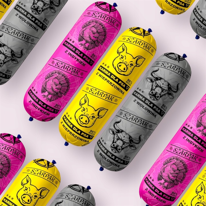 19x1kg Karma dla psa baton SZARPAK 86% mięsa + GRATIS