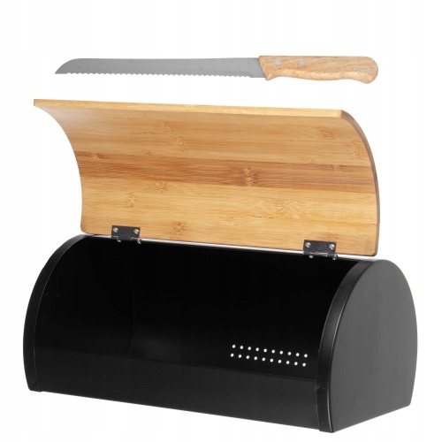 CHLEBAK NA PIECZYWO BUŁKI CHLEB POJEMNIK CZARNY BAMBUS DUŻY + NÓŻ