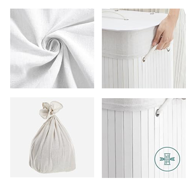 Kosz wolnostojący na pranie na bieliznę 150l biały bambusowy