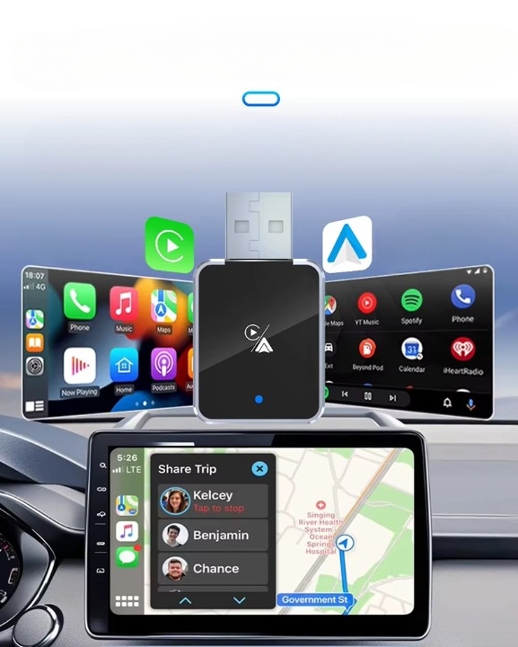 BEZPRZEWODOWY ADAPTER ANDROID AUTO CARPLAY 2W1 IPHONE USB USB-C