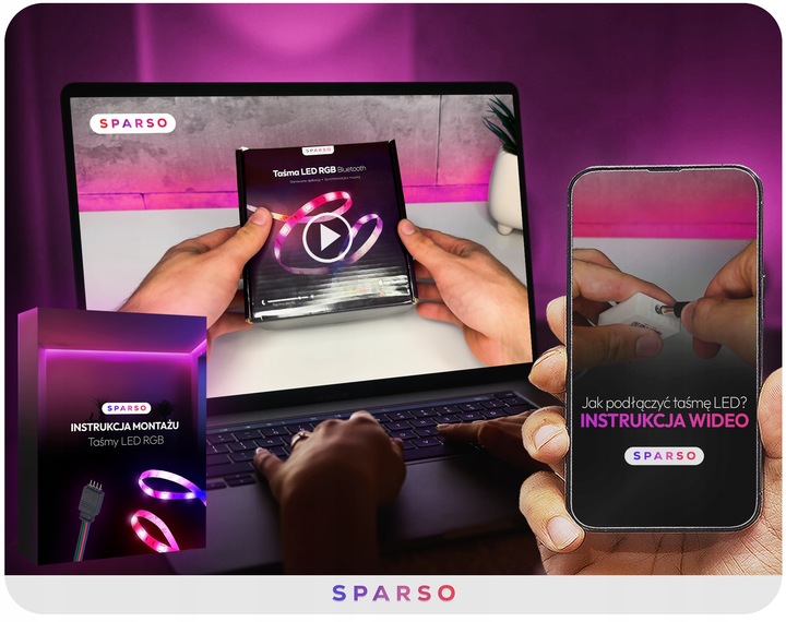 TAŚMA LED RGB 5M LEDY 230V 12V z PILOTEM Bardzo mocna ZESTAW +