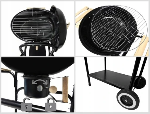 Grill WĘGLOWY na brykiet Ogrodowy zamykany POKRYWA POPIELNIK Gruba