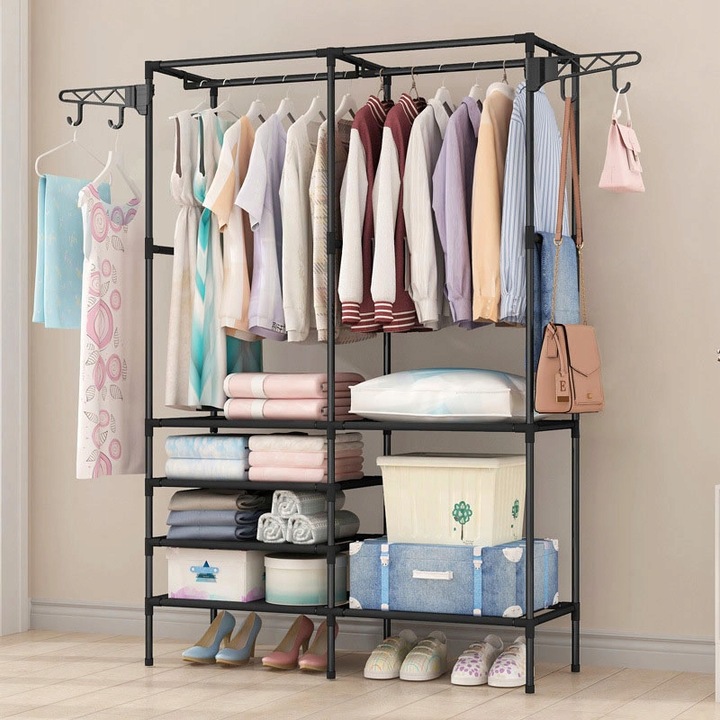 GARDEROBA AMELIA WIESZAK STOJĄCY METALOWY NA UBRANIA Z PÓŁKAMI