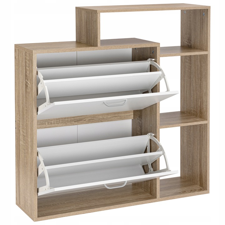 SZAFKA NA BUTY OBUWIE WĄSKA BIAŁA DĄB SONOMA Z REGAŁEM PÓŁKI DO