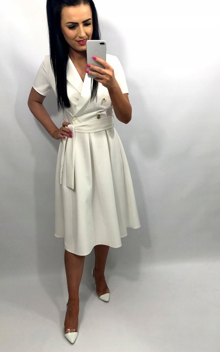 Sukienki Damskie na Komunię Chrzciny Wesele Elegancka Rozkloszowana Róż M