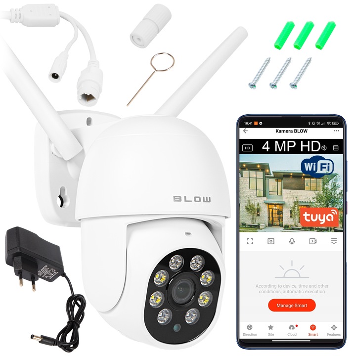 OBROTOWA KAMERA ZEWNĘTRZNA WIFI IP 4MPx WQHD ŚLEDZENIE AUDIO TUYA 4xZOOM