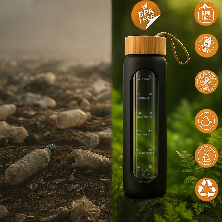 Szklana butelka na wodę motywacyjna z miarką wielorazowa słomka do picia 1L