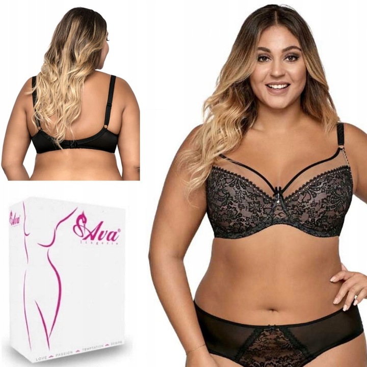 Ava 1396 Stanik BIUSTONOSZ Miękki soft wygodny Koronkowy 95F czarny