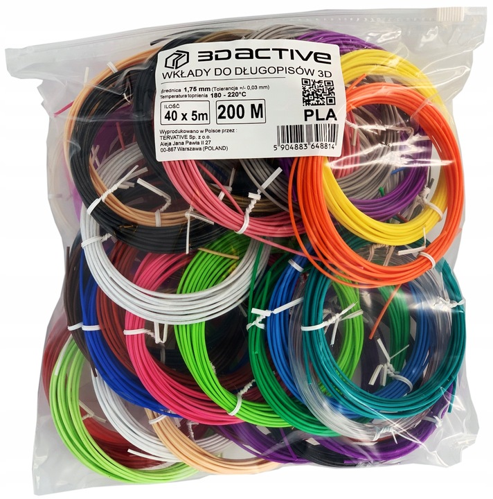 DUŻY ZESTAW WKŁADY DO DŁUGOPISU 3D PEN DLA DZIECI PLA FILAMENTY 40x5m 200 m
