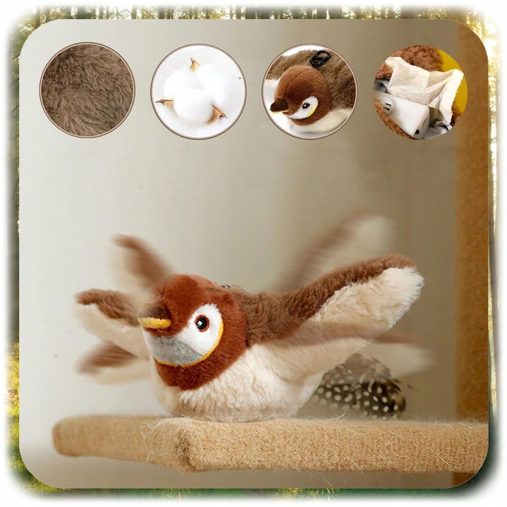 INTERAKTYWNA ZABAWKA DLA KOTA PLUSZOWY PTAK RUCHOMY PTASZEK +