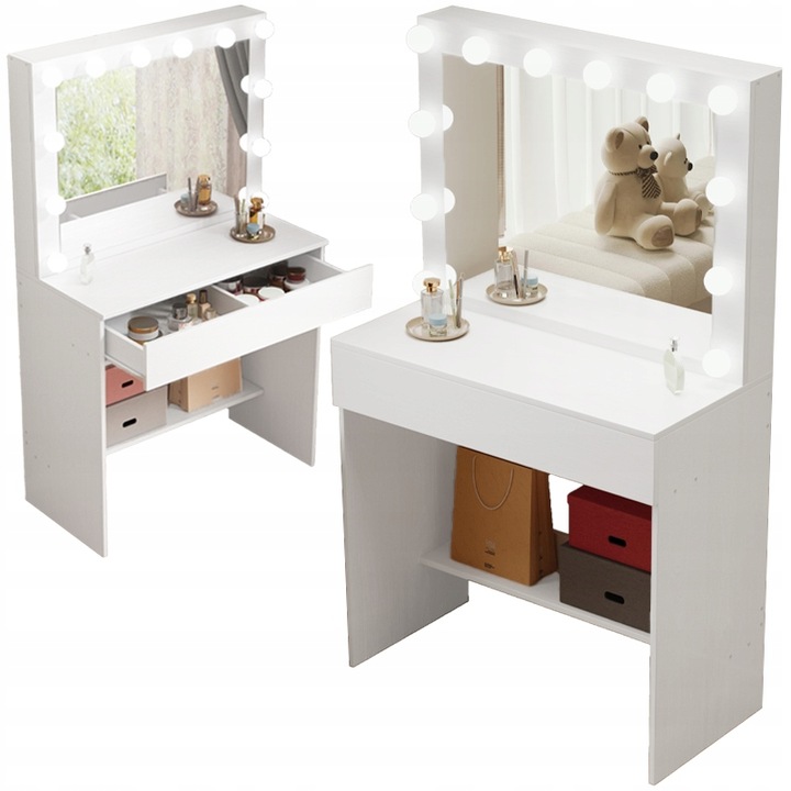 TOALETKA KOSMETYCZNA MAKIJAŻU WIZAŻU Z LUSTREM LED NOWOCZESNA LOFT GLAMOUR