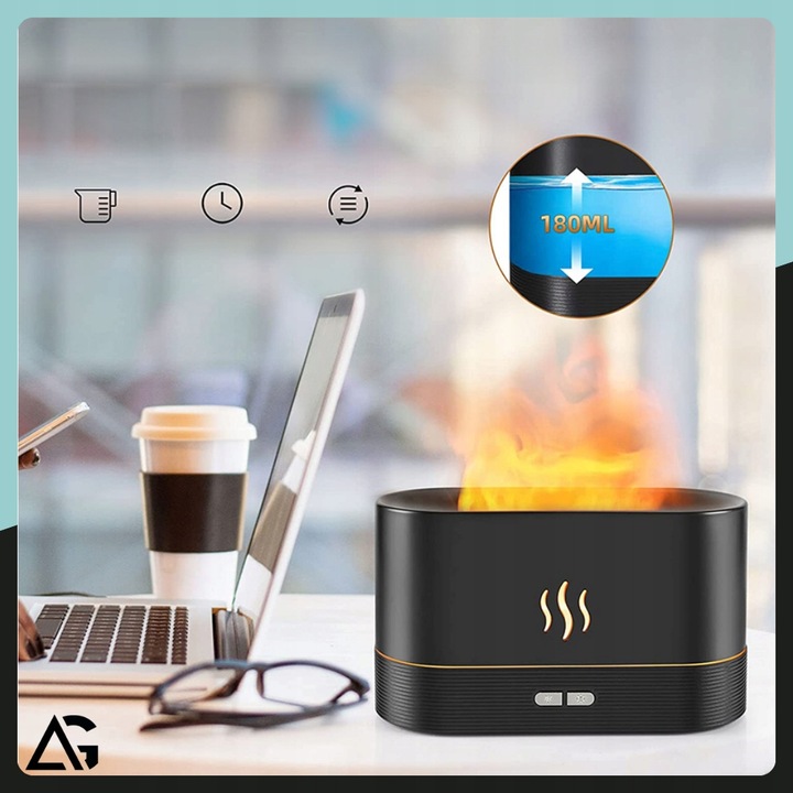 NAWILŻACZ POWIETRZA DYFUZOR LAMPKA NOCNA LED EFEKT PŁOMIENIA KOMINEK