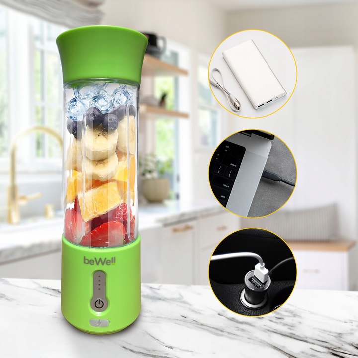 BLENDER KIELICHOWY DO SMOOTHIE I KOKTAJLI RECZNY beWell 500ml BEZPRZEWODOWY