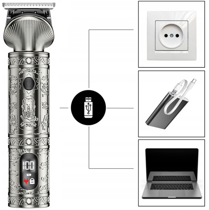 WIELOFUNKCYJNY TRYMER GOLARKA MASZYNKA DO STRZYŻENIA LCD XXL USB 16W1