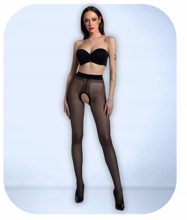 Rajstopy Damskie Gładkie z Dziurką Grubość 20 Den Hip Gloss Czarne 1/2 S/M