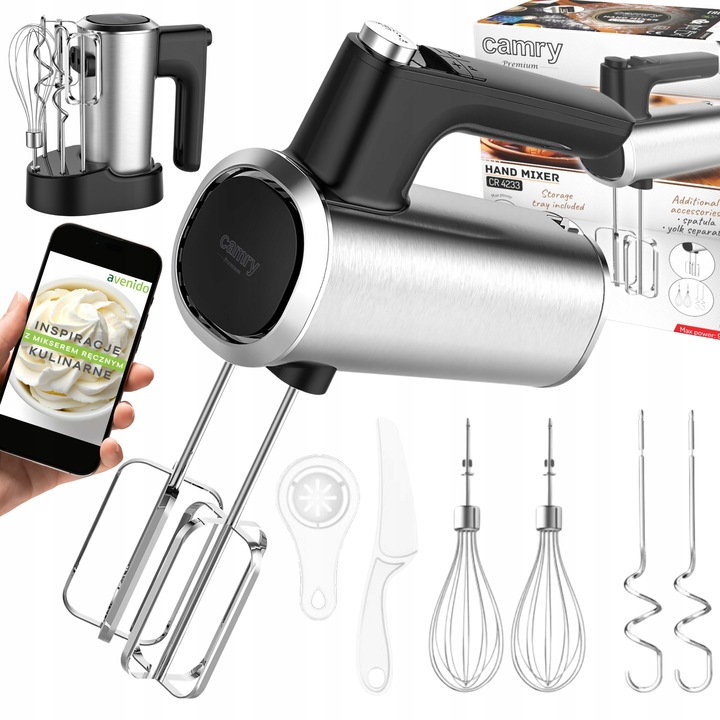 Mocny Mikser ręczny kuchenny 900W 5 PRĘDKOŚCI + 6 KOŃCÓWEK Wolny start