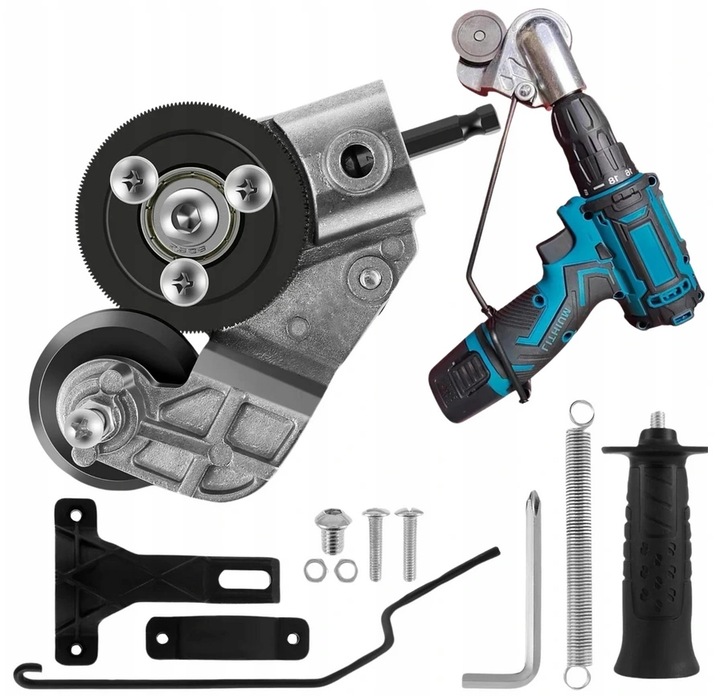 ADAPTER DO CIĘCIA BLACHY NA WIERTARKĘ WKRĘTARKĘ UNIWERSALNE NOŻYCE DO