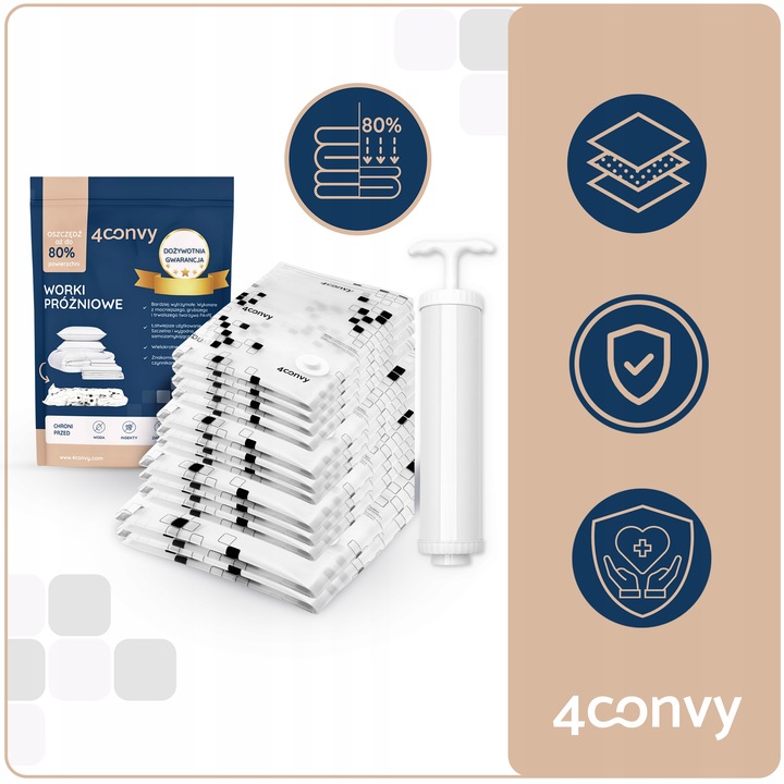 4CONVY Worki próżniowe na pościel ubrania odzież 12szt ZESTAW POMPKA