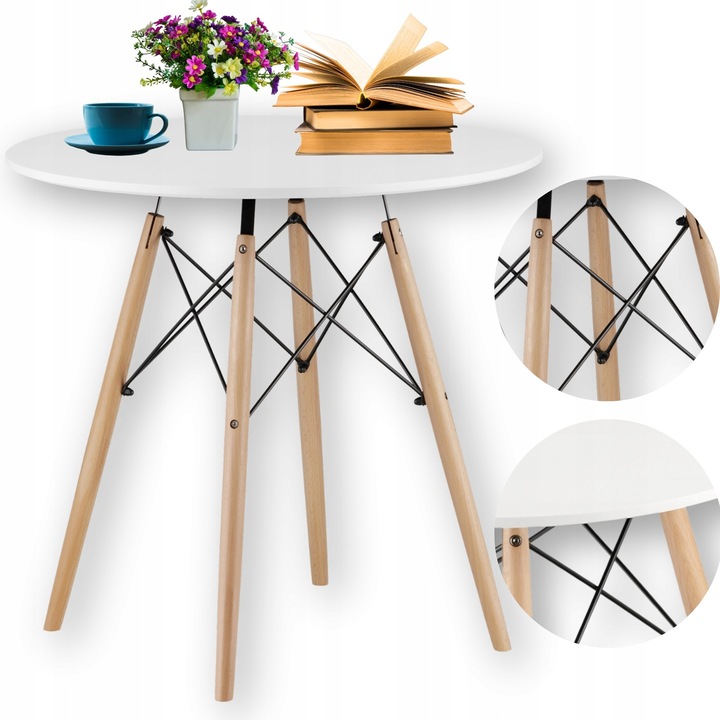 Stół Okrągły Skandynawski Do Salonu Jadalni Biały Nowoczesny 80CM ETT