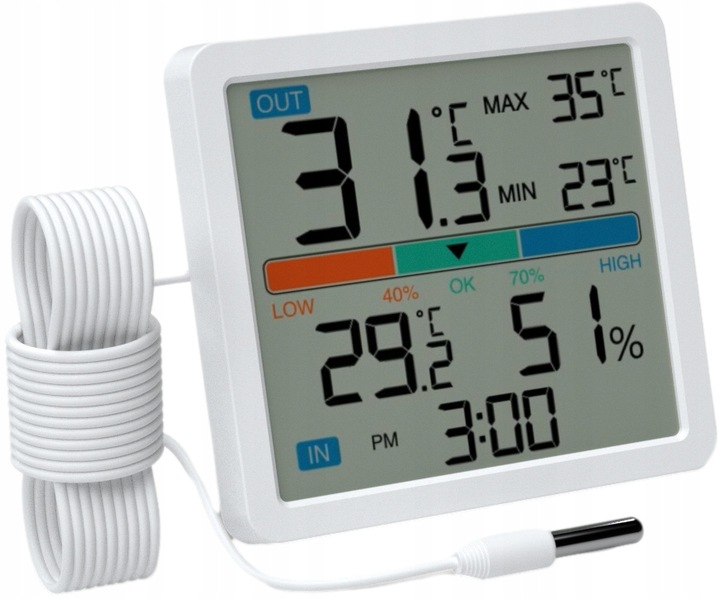 Stacja Pogodowa Termometr zewnętrzny pokojowy wewnętrzny Higrometr Manta