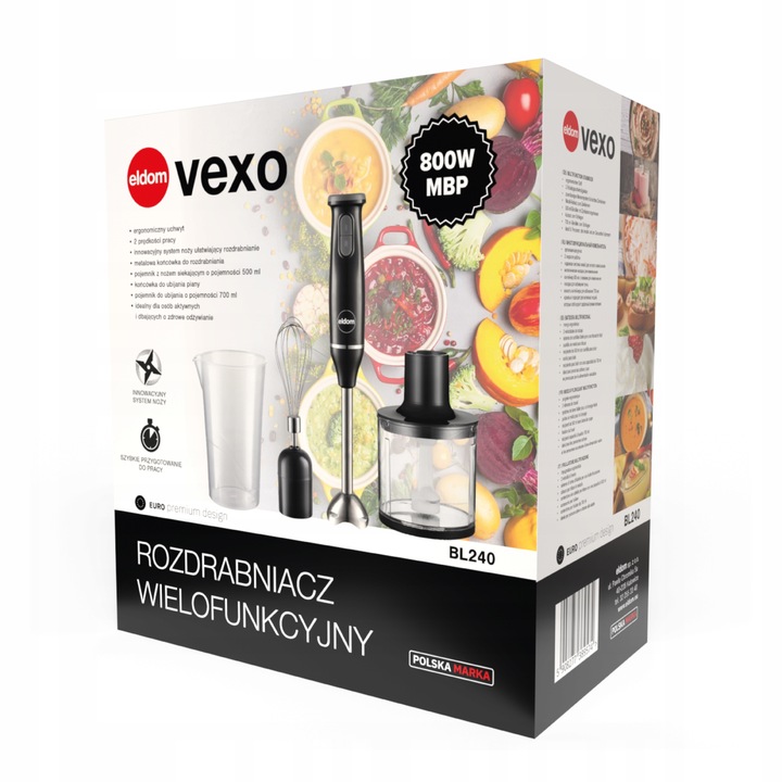 Blender wielofunkcyjny ręczny rozdrabniacz zestaw mikser czarny Eldom