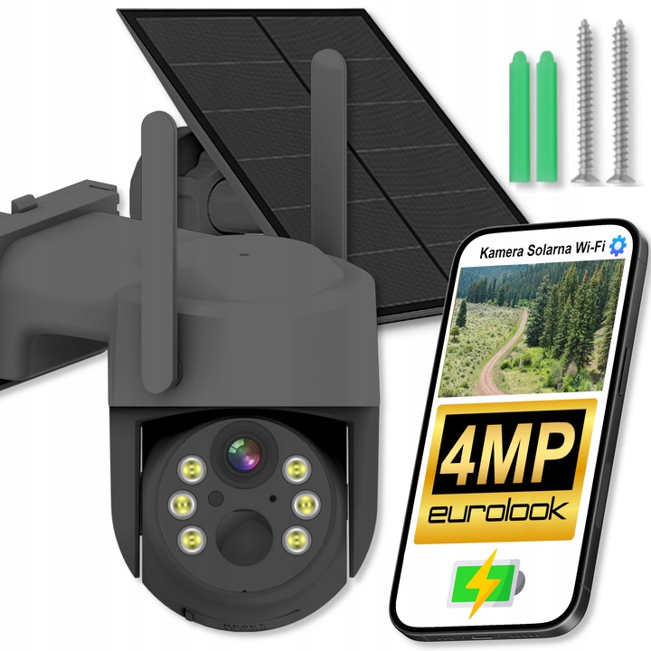 SOLARNA KAMERA WIFI 4MPX SMART ZEWNĘTRZNA OBROTOWA IP BEZPRZEWODOWA SZARA