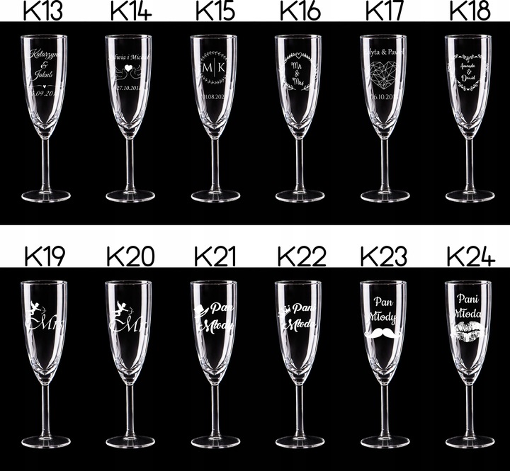 KIELISZKI DO SZAMPANA Z GRAWEREM ŚLUB PREZENT 2szt
