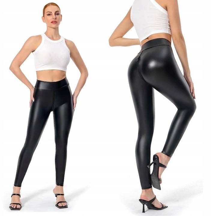 OBCISŁE LEGGINSY Z POŁYSKIEM SEXY GETRY ZAMEK W KROKU DO SEKSU