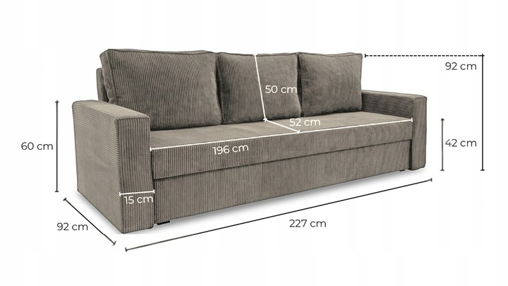 SOFA ROZKŁADANA Z FUNKCJĄ SPANIA, KANAPA SOFIA SPRĘŻYNY BONELL SZTRUKS