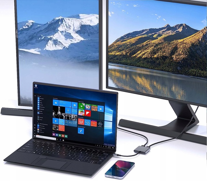 ADAPTER HUB USB C HDMI USB PD PRZEJŚCIÓWKA ROZDZIELA 1 ZŁĄCZE -> 2 MONITORY