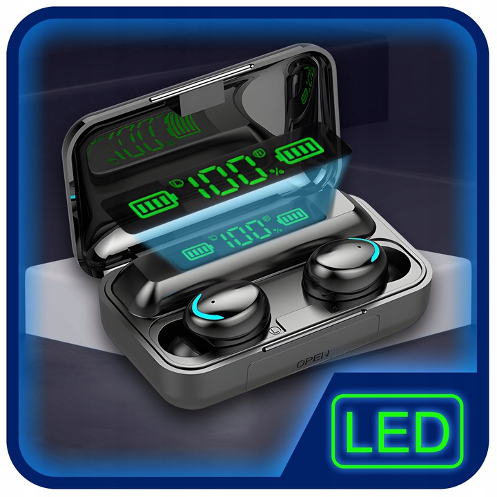SŁUCHAWKI BEZPRZEWODOWE BLUETOOTH 5.1 F9 - PRO MODEL 2023 TWS + POWERBANK