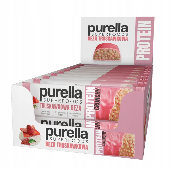 Baton proteinowy Purella Beza Truskawkowa bez dod cukru 15x45g NOWOŚĆ
