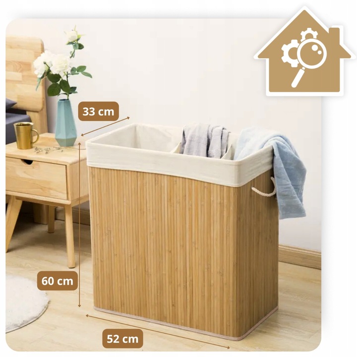 Kosz na pranie składany bambusowy pojemnik brudną bieliznę duży 3