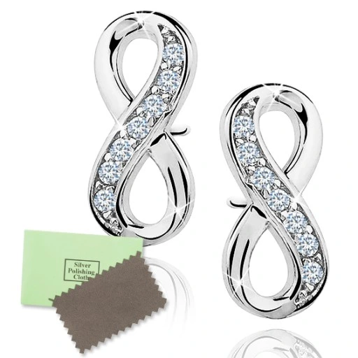 KOLCZYKI SREBRNE 925 RODOWANE NIESKOŃCZONOŚĆ, KOLCZYKI WYRKĘTKI SZTYFTY