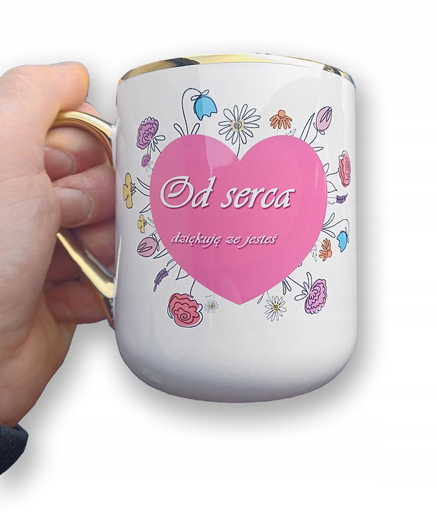 Kubek z Twoim nadrukiem ze złotym uchwytem zdjęcie prezent JESTEŚ ŚLICZNA