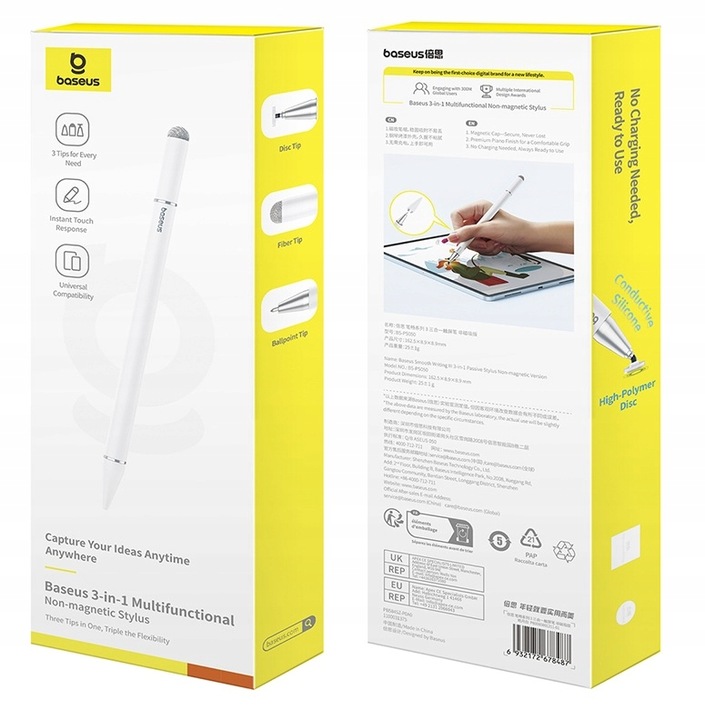 BASEUS RYSIK 3W1 STYLUS PEN UNIWERSALNY DO EKRANÓW DOTYKOWYCH ANDROID IOS