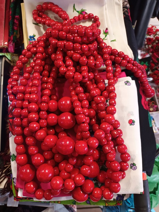 KORALE GÓRALSKIE DREWNO CZERWONE drewniane korale folk ludowe