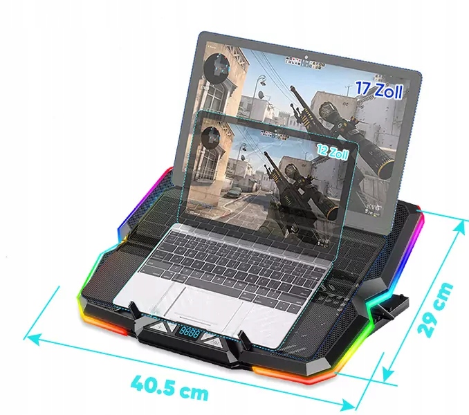 PODSTAWKA PODKŁADKA CHŁODZĄCA POD LAPTOPA PODŚWIETLANA + UCHWYT NA TELEFON