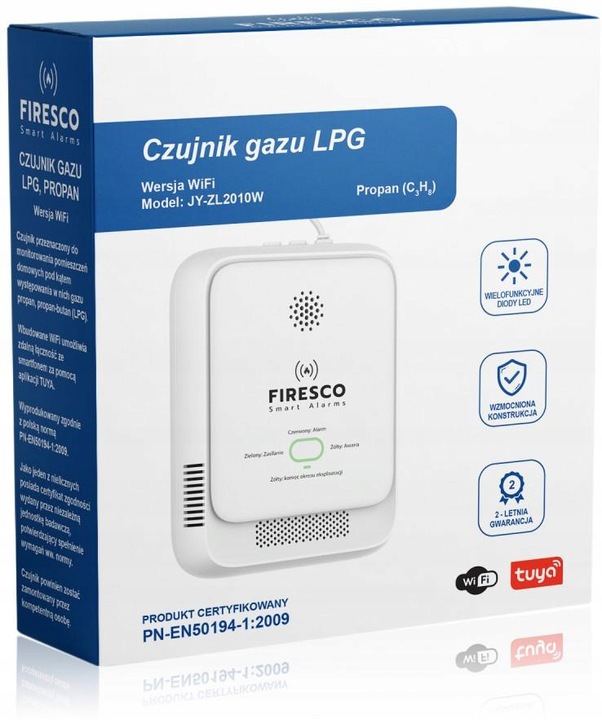 Czujnik gazu propan butan LPG z WiFi aplikacja Tuya