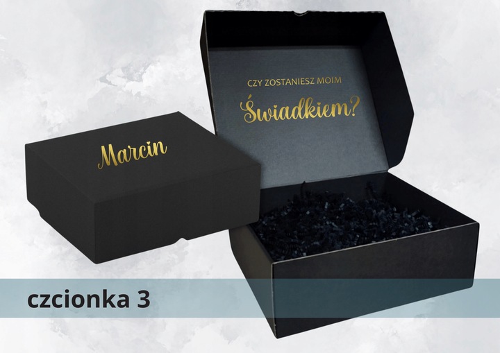 Pudełko box CZARNE czy zostaniesz ŚWIADKIEM Świadkową ślub prezent WZORY