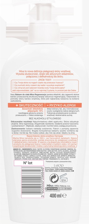 Balsam Do Ciała Mixa Kojący Do Skóry Wrażliwej Z Allantoiną+Gliceryną