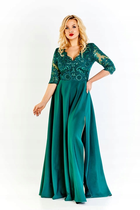 Krystal 3/4 ECRU DŁUGA SUKIENKA KORONKĄ ślubna 5XL