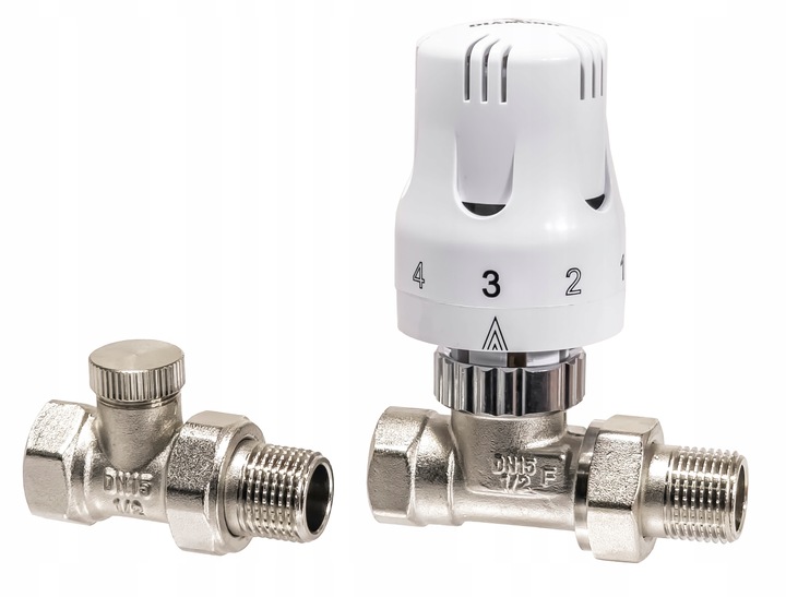 ZESTAW TERMOSTATYCZNY PROSTY ZAWÓR ZASILAJĄCY POWROTNY GŁOWICA DO