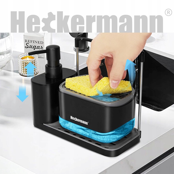 DOZOWNIK NA PŁYN DO MYCIA NACZYŃ MYDŁA POJEMNIK + GĄBKA ORGANIZER DO KUCHNI