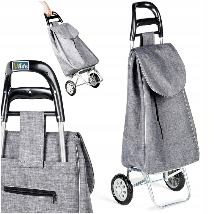 Wózek ZAKUPOWY torba zakupowa szara na kółkach z uchwytem na zakupy